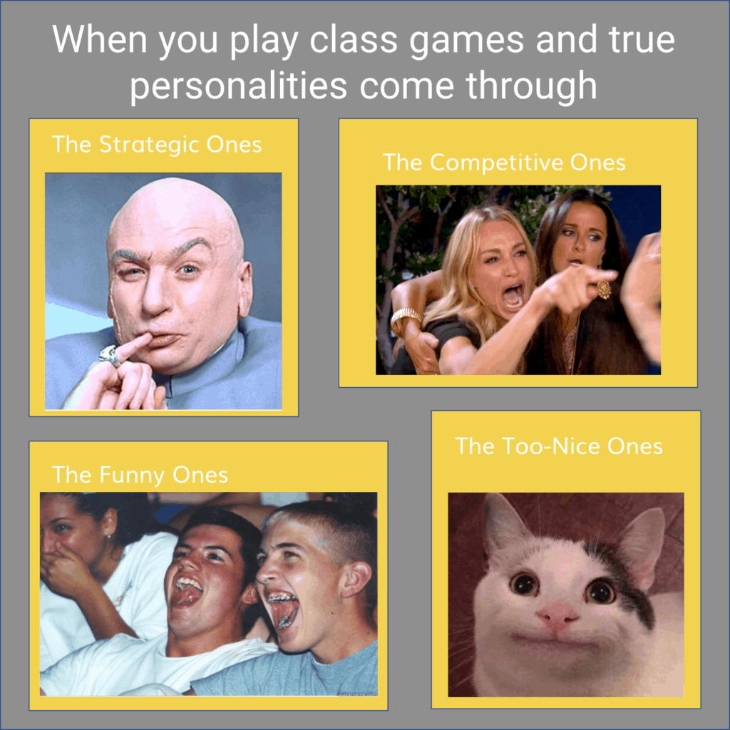 collection of memes showing game play personalities