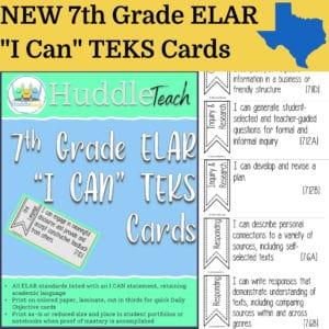 cover for 7th grade elar teks cards