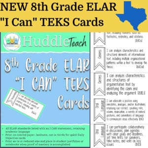 cover for 8th grade elar teks mini posters