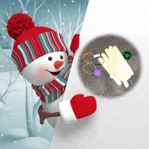 snowman holding a gif of the steps for building a snowman launcher