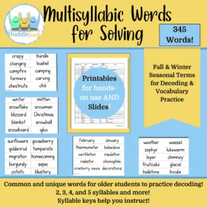 Solving Multisyllabic Words - Fall and Winter Edition - Google Slides and PDF
