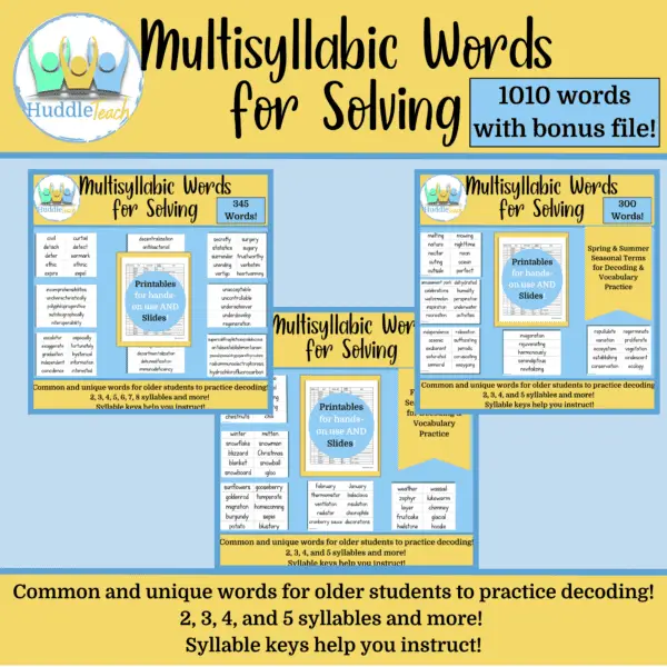 Giant Set of Multisyllabic Words - Basic and Seasonal