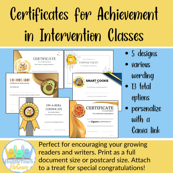 Celebration Certificates for Striving Readers and Teacher-Peers